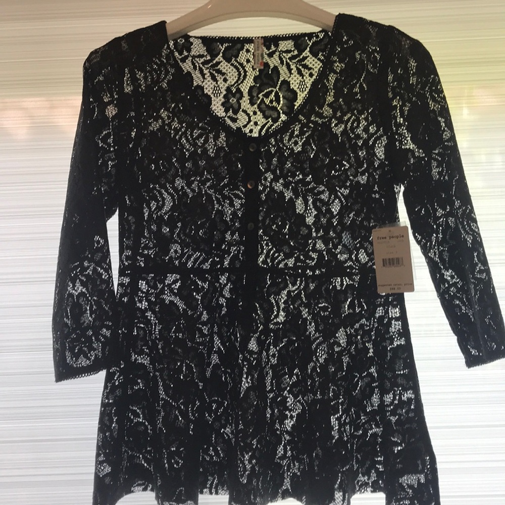 Free People Black Lace Blouse